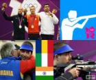 Съемки мужчин-подиум 10 метров пневматической винтовки, Алин Джордж Молдовяну (Румыния), Никколо Campriani (Италия) и Gagan Narang (Индия) - Лондон-2012-